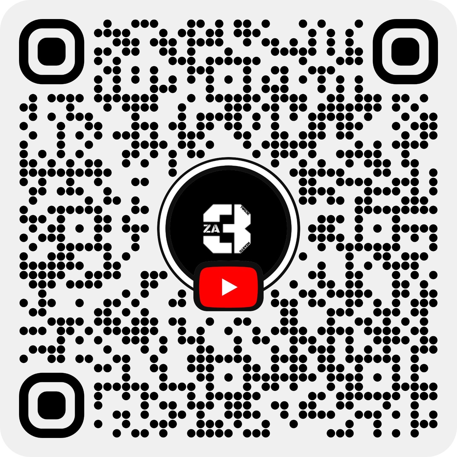 Kod QR prowadzący do oficjalnego kanału Twoje Miasto ZA3 na YouTube